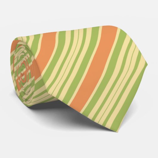 Cravate rayée Hommes Orange Vert rayure Motif Desi (Roulé)