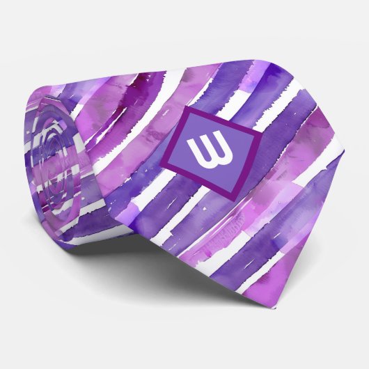 Cravate Rayure Aquarelle Violette (Roulé)
