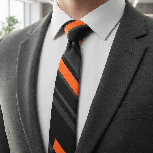Cravate Rayure diagonale orange noir moderne