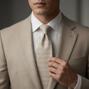 Cravate Rayure Lin Élégant Beige Neutre