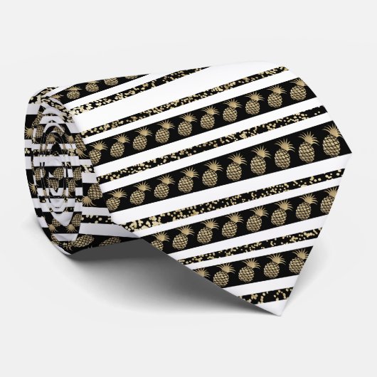Cravate Rayure moderne d'ananas de confettis de noir d'or (Roulé)