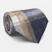 Cravate Rayures Carreaux Crème Bleu (Roulé)