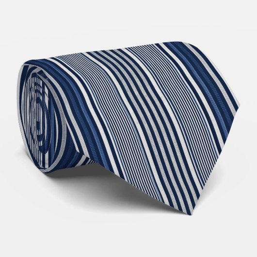 Cravate Rayures Classiques Bleu et Blanc  (Roulé)