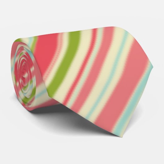 Cravate Rayures de corail et vertes ; Rayé (Roulé)