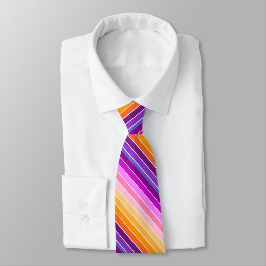 Cravate Rayures De Coucher De Soleil - Orange, Rose, Viole (Attaché)