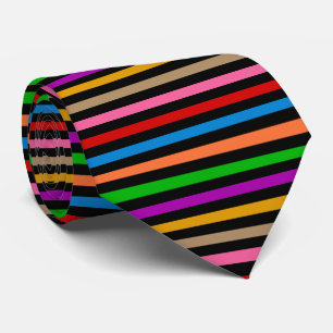 Cravate Rayures de lignes arc-en-ciel colorées - Noir 