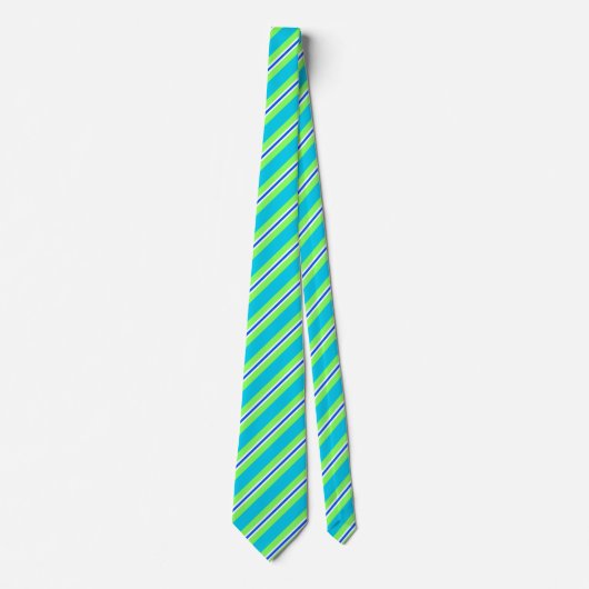 Cravate Rayures d'été - vert de turquoise et de chaux (Devant)