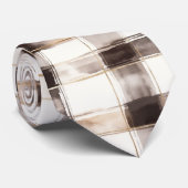 Cravate Rayures écossaises marron crème   (Roulé)