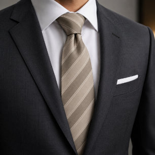Cravate Rayures en Jacquard côtelé de grès luxueux et taup