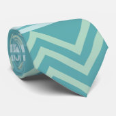 Cravate Rayures géométriques chevron bleu sarcelle vert (Roulé)