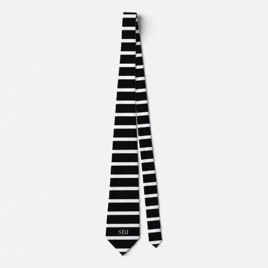 Cravate Rayures Noires Et Blanches Modernes Monogrammes Me (Devant)