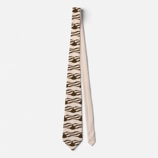 Cravate rayures ondulées abstraites design graphique beige (Devant)