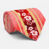 Cravate Rayures rouges de Honu de ketmie (Roulé)