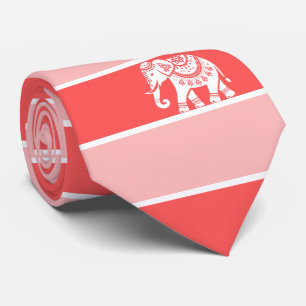 Cravate Rayures rouges et roses avec éléphant blanc