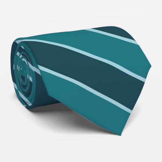 Cravate Rayures vert sarcelle, cyan atténué et bleu doux (Roulé)
