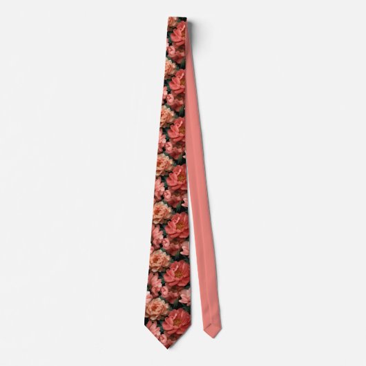 Cravate Realistic Coral Peony Floral Pattern (Devant)