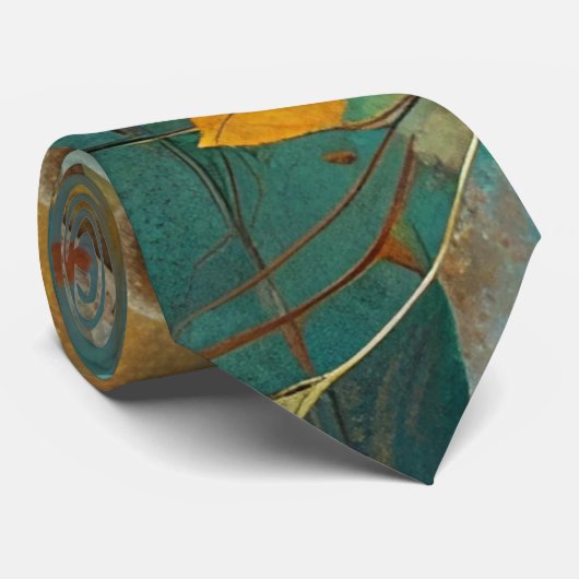 Cravate Récolte d'automne Turquoise rouille or Abstrait (Roulé)