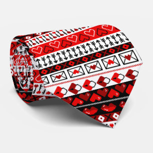 Cravate Red 8 Bit Valentines Motif Heart Stripes