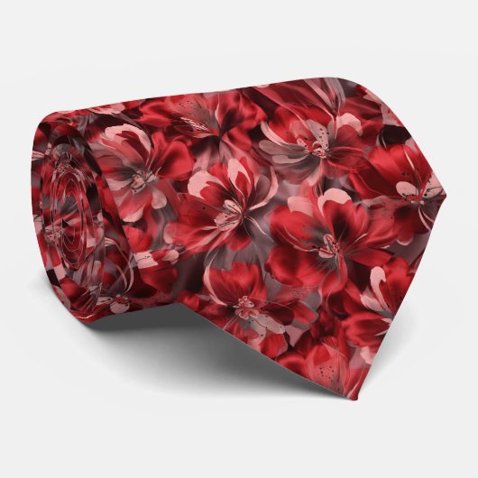 Cravate Red Abstract Floral Pattern (Roulé)