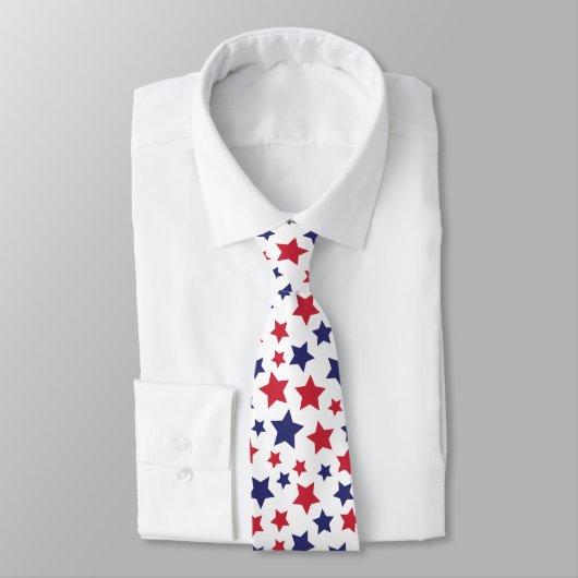 Cravate Red and Blue Stars, 4th of July, White Background (Attaché)