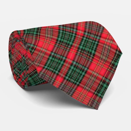 Cravate Red and Green Scottish Diagonal Tartan Plaid (Roulé)