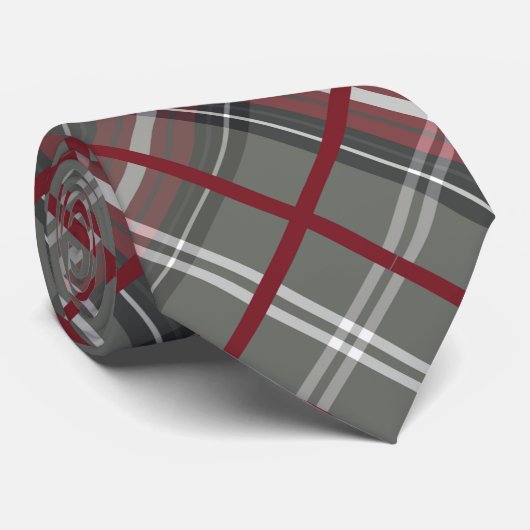 Cravate Red Black Grey Plaid Striped Diagonal Pattern (Roulé)