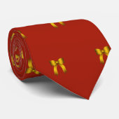 Cravate Red Christmas Tie Tiny Gold Bows Pattern (Roulé)