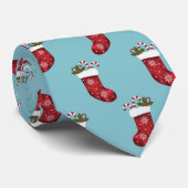 Cravate Red Festive Noël Motif sur bleu (Roulé)