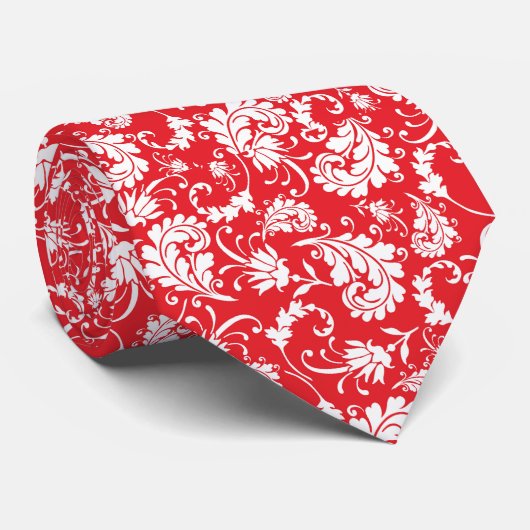 Cravate Red Floral Pattern Custom Necktie (Roulé)
