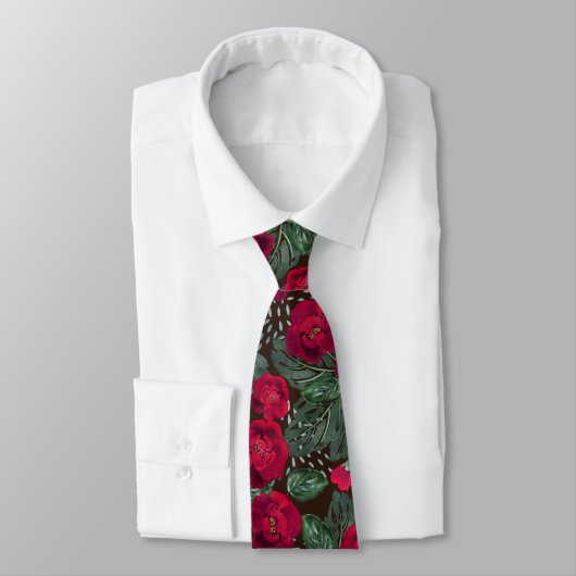 Cravate Red flowers, watercolor floral pattern. (Attaché)