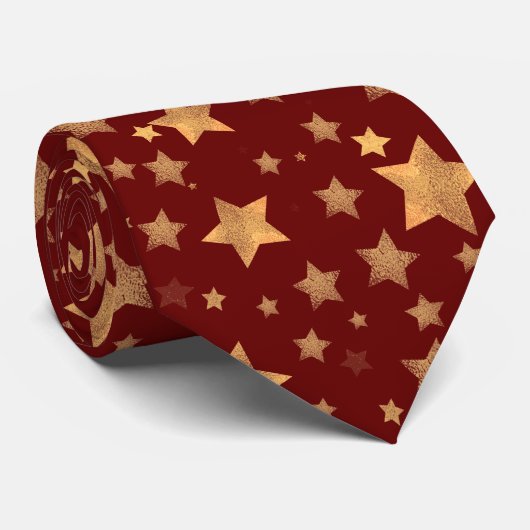 Cravate Red Gold Star Motif brillant moderne Noël (Roulé)