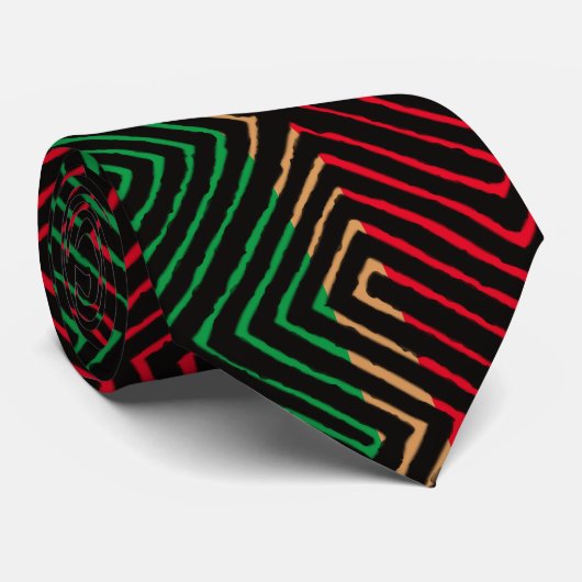 Cravate  red green black Tribal Maze Mud Cloth Pattern (Roulé)
