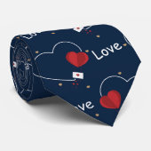 Cravate Red Love Heart Marine Blue Typographie | Valentine (Roulé)