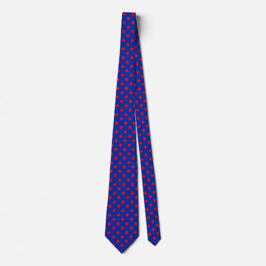 Cravate Red On Blue Polka Dots Pattern Design (Devant)