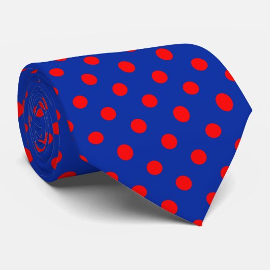 Cravate Red On Blue Polka Dots Pattern Design  (Roulé)