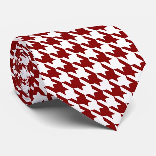 Cravate Red Pied de Poule Houndstooth blanc (Roulé)