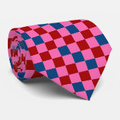 Cravate Red Pink Blue Checkered Pattern Design  (Roulé)