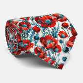 Cravate Red Poppies & Silver Thistles Seamless Botanical  (Roulé)