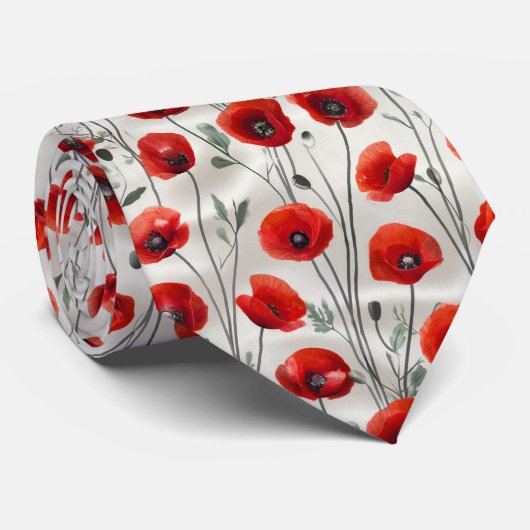 Cravate Red Poppy Floral Pattern (Roulé)