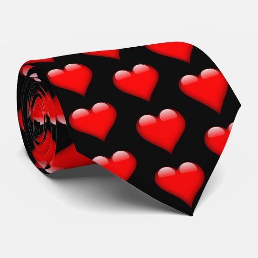 Cravate Red Shiny Hearts Valentine Necktie (Roulé)