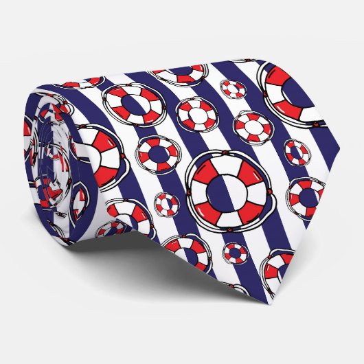 Cravate Red White and Blue Nautical Lifebelts Patterned (Roulé)