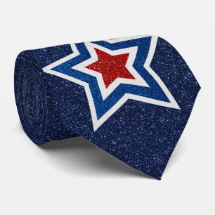 Cravate Red, White, Blue Star July 4 Glitter