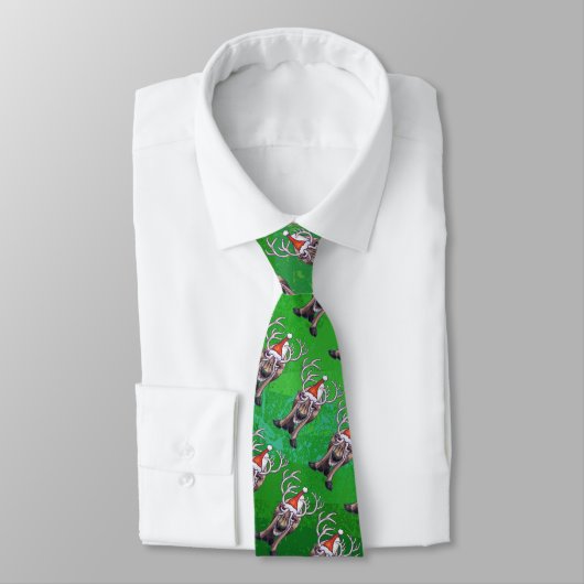Cravate Reindees Noël Sur Vert (Attaché)
