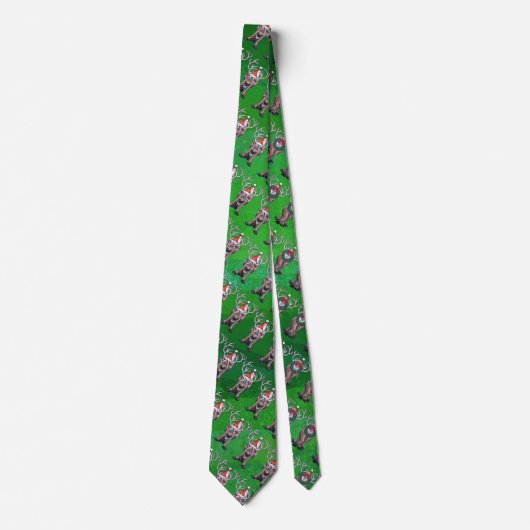 Cravate Reindees Noël Sur Vert (Devant)