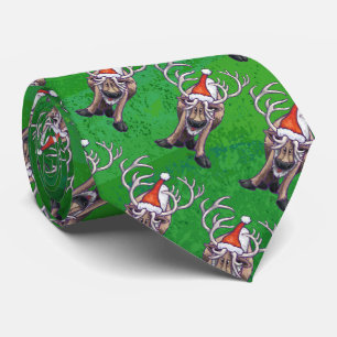 Cravate Reindees Noël Sur Vert