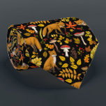 Cravate Renard d'automne sur noir<br><div class="desc">Faune et flore boisées d'automne peintes à la main - renards,  feuilles forestiers,  champignons et baies</div>