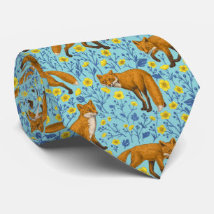 Cravate Renards et papillons sur le bleu de la piscine