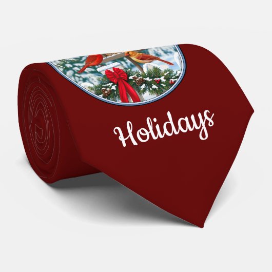 Cravate Repas de Noël des cardinaux bleu (Roulé)
