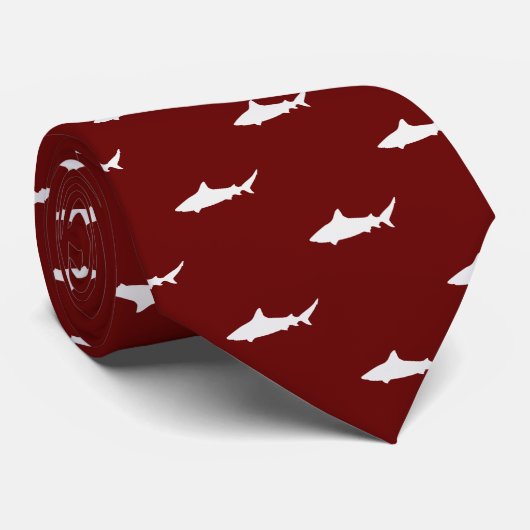 Cravate Requin blanc sur Arrière - plan rouge style simple (Roulé)