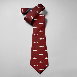 Cravate Requin Blanc Sur Fond Rouge Style Simple